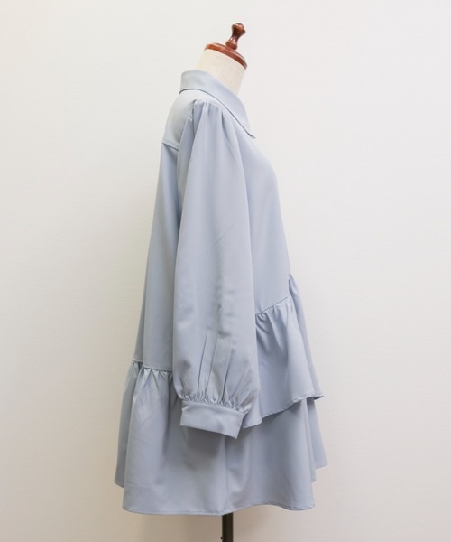 CLETTE(クレット)の「アシメティアード長袖シャツチュニック(チュニック・レディース・アイボリー/ブルー/チャコールグレー・LL/3L/4L)」の20枚目の写真