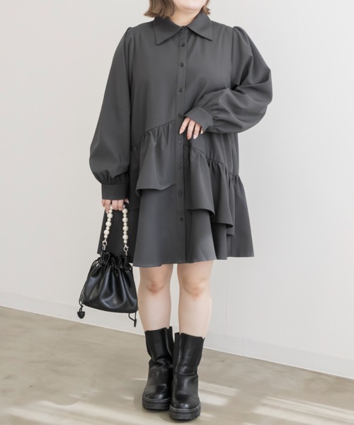 CLETTE(クレット)の「アシメティアード長袖シャツチュニック(チュニック・レディース・アイボリー/ブルー/チャコールグレー・LL/3L/4L)」の10枚目の写真