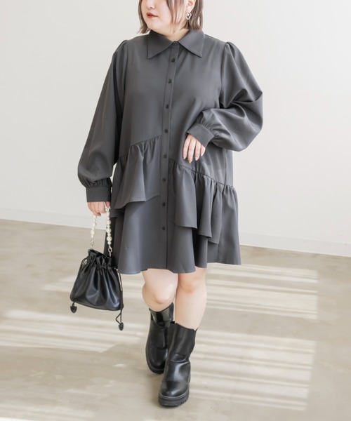 CLETTE(クレット)の「アシメティアード長袖シャツチュニック(チュニック・レディース・アイボリー/ブルー/チャコールグレー・LL/3L/4L)」の11枚目の写真