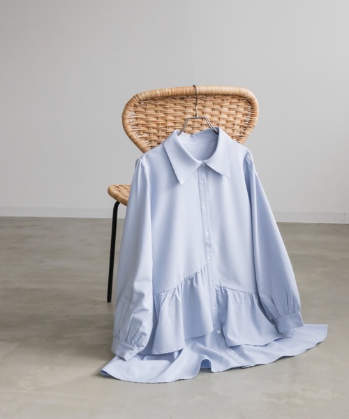 CLETTE(クレット)の「アシメティアード長袖シャツチュニック(チュニック・レディース・アイボリー/ブルー/チャコールグレー・LL/3L/4L)」の14枚目の写真