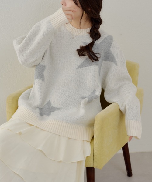 APPORTE PAR LES MARCHES(アポルテパーレマルシェ)の「星柄ジャガードニット(ニット/セーター・レディース・ボルドー/チャコール/アイボリー・FREE)」の22枚目の写真
