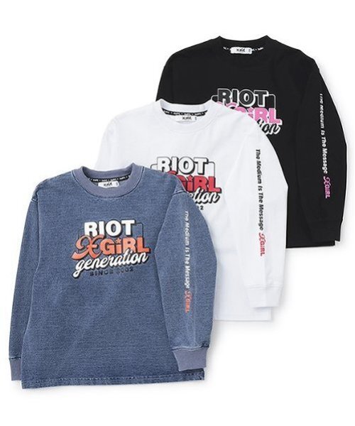 X-girl Stages(エックスガールステージス)の「【残り80cmのみ!】ロゴプリント長袖Tシャツ(Tシャツ/カットソー・キッズ・オフホワイト/ブルー/ブラック・80cm/90cm/100cm/110cm/120cm/130cm/140cm)」の8枚目の写真