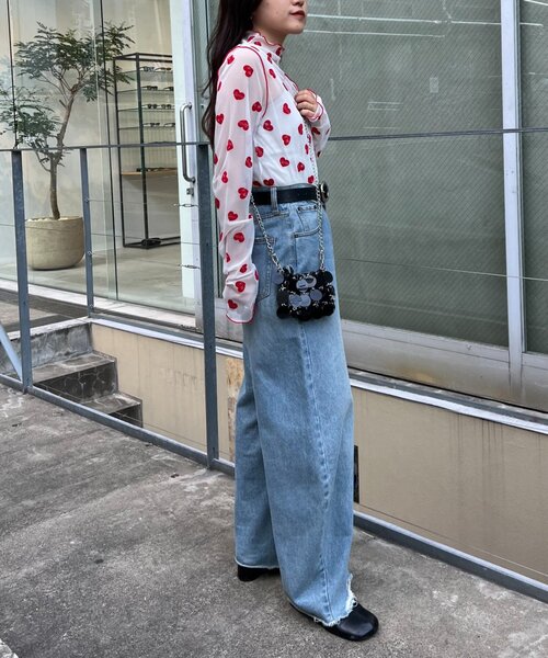 HELLO.SANFRANCISCO(ハローサンフランシスコ)の「【HELLO.SANFRANCISCO】ハートフロッキープリントシアータートル(Tシャツ/カットソー・レディース・ホワイト/ベージュ/オレンジ・ONE SIZE)」の11枚目の写真
