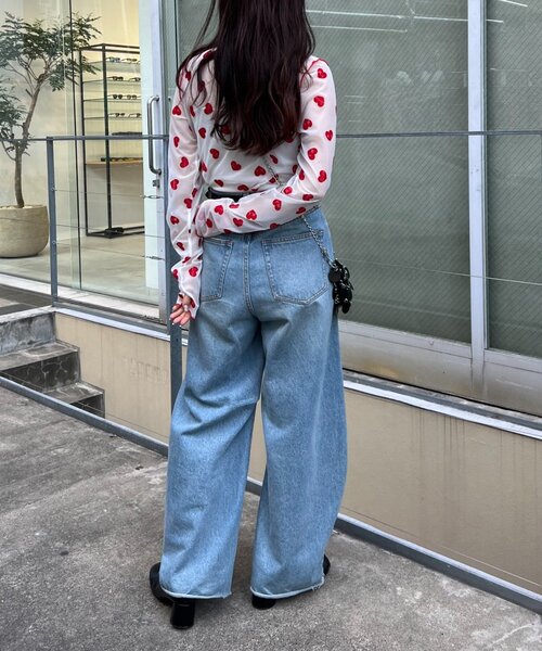 HELLO.SANFRANCISCO(ハローサンフランシスコ)の「【HELLO.SANFRANCISCO】ハートフロッキープリントシアータートル(Tシャツ/カットソー・レディース・ホワイト/ベージュ/オレンジ・ONE SIZE)」の12枚目の写真