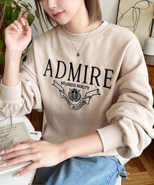 moment+（モーメントプラス）の「裏毛ロゴ刺繍入りスウェット（スウェット・レディース・ベージュ/アイボリー/ブラック/杢グレー・M/L）」の13枚目の写真