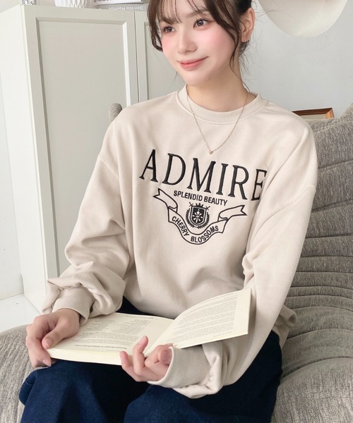 moment+（モーメントプラス）の「裏毛ロゴ刺繍入りスウェット（スウェット・レディース・ベージュ/アイボリー/ブラック/杢グレー・M/L）」の7枚目の写真