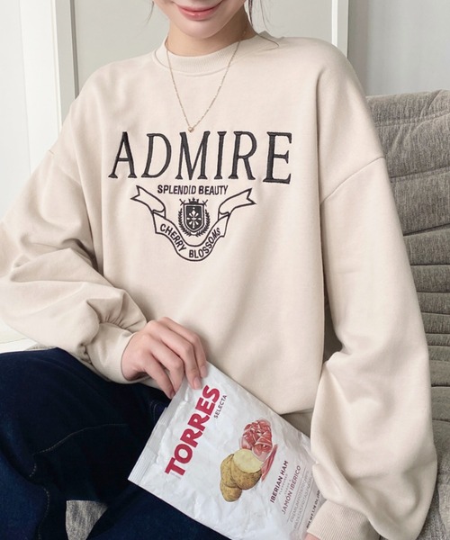 moment+（モーメントプラス）の「裏毛ロゴ刺繍入りスウェット（スウェット・レディース・ベージュ/アイボリー/ブラック/杢グレー・M/L）」の9枚目の写真