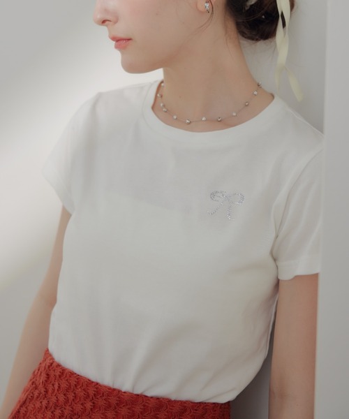 ECREL(エクレール)の「ラインストーンロゴTシャツ(Tシャツ/カットソー・レディース・ホワイト/ピンク/ライトブルー/ネイビー/ホワイト系その他・FREE)」の3枚目の写真