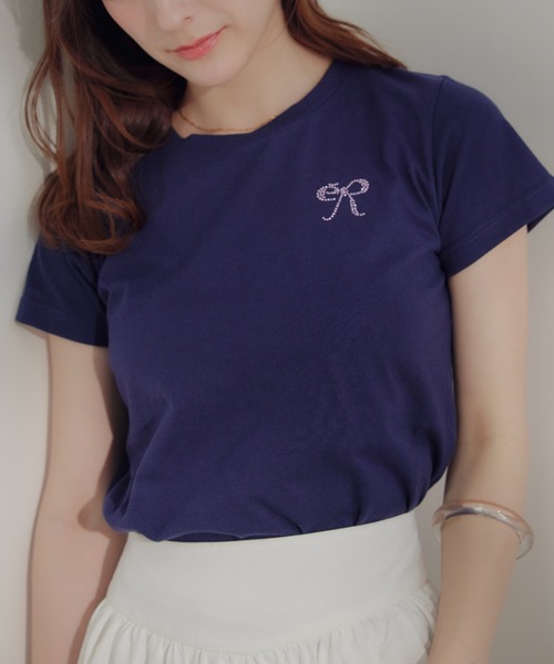 ECREL(エクレール)の「ラインストーンロゴTシャツ(Tシャツ/カットソー・レディース・ホワイト/ピンク/ライトブルー/ネイビー/ホワイト系その他・FREE)」の1枚目の写真