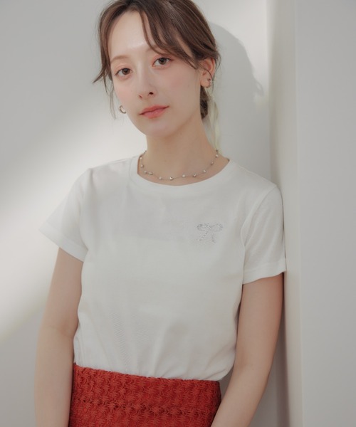 ECREL(エクレール)の「ラインストーンロゴTシャツ(Tシャツ/カットソー・レディース・ホワイト/ピンク/ライトブルー/ネイビー/ホワイト系その他・FREE)」の11枚目の写真