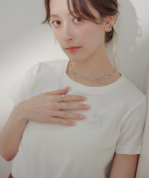 ECREL(エクレール)の「ラインストーンロゴTシャツ(Tシャツ/カットソー・レディース・ホワイト/ピンク/ライトブルー/ネイビー/ホワイト系その他・FREE)」の7枚目の写真