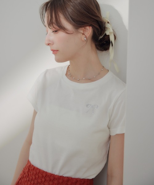 ECREL(エクレール)の「ラインストーンロゴTシャツ(Tシャツ/カットソー・レディース・ホワイト/ピンク/ライトブルー/ネイビー/ホワイト系その他・FREE)」の6枚目の写真