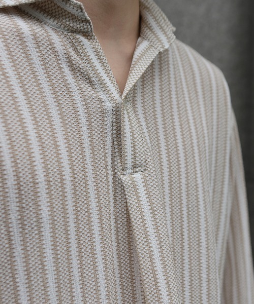 MEN'S BIGI(メンズビギ)の「ドビーストライププルオーバーシャツ(シャツ/ブラウス・メンズ・ピンク/ベージュ/イエロー・03/02/01)」の7枚目の写真