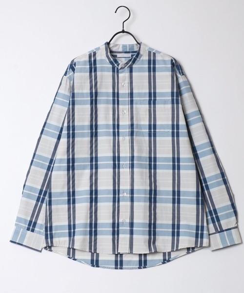 SITRY（シトリー）の「Broadcloth Stripe ＆ Plaid Band Collar Shirt/ストライプ チェック ブロード バンドカラーシャツ（シャツ/ブラウス・メンズ・ブルー系その他2/ブルー系その他3/ブルー系その他4/ブラック系その他/ブルー系その他/ホワイト系その他・M/L/LL）」の2枚目の写真