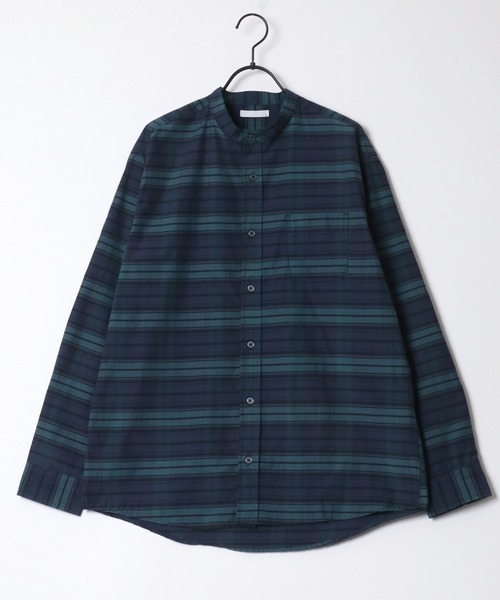 SITRY（シトリー）の「Broadcloth Stripe ＆ Plaid Band Collar Shirt/ストライプ チェック ブロード バンドカラーシャツ（シャツ/ブラウス・メンズ・ブルー系その他2/ブルー系その他3/ブルー系その他4/ブラック系その他/ブルー系その他/ホワイト系その他・M/L/LL）」の5枚目の写真