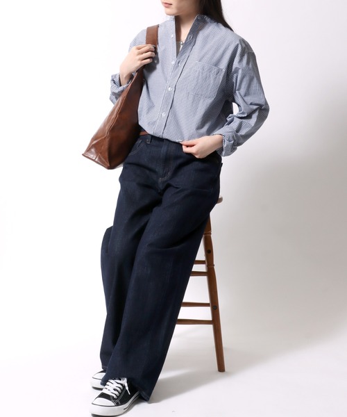 SITRY（シトリー）の「Broadcloth Stripe ＆ Plaid Band Collar Shirt/ストライプ チェック ブロード バンドカラーシャツ（シャツ/ブラウス・メンズ・ブルー系その他2/ブルー系その他3/ブルー系その他4/ブラック系その他/ブルー系その他/ホワイト系その他・M/L/LL）」の14枚目の写真