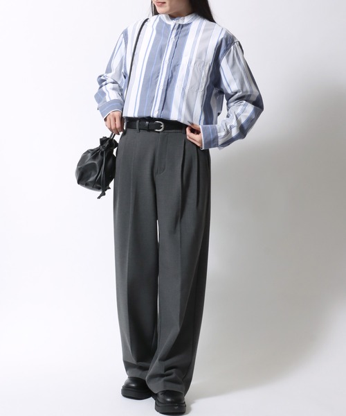SITRY（シトリー）の「Broadcloth Stripe ＆ Plaid Band Collar Shirt/ストライプ チェック ブロード バンドカラーシャツ（シャツ/ブラウス・メンズ・ブルー系その他2/ブルー系その他3/ブルー系その他4/ブラック系その他/ブルー系その他/ホワイト系その他・M/L/LL）」の8枚目の写真