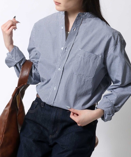 SITRY（シトリー）の「Broadcloth Stripe ＆ Plaid Band Collar Shirt/ストライプ チェック ブロード バンドカラーシャツ（シャツ/ブラウス・メンズ・ブルー系その他2/ブルー系その他3/ブルー系その他4/ブラック系その他/ブルー系その他/ホワイト系その他・M/L/LL）」の12枚目の写真