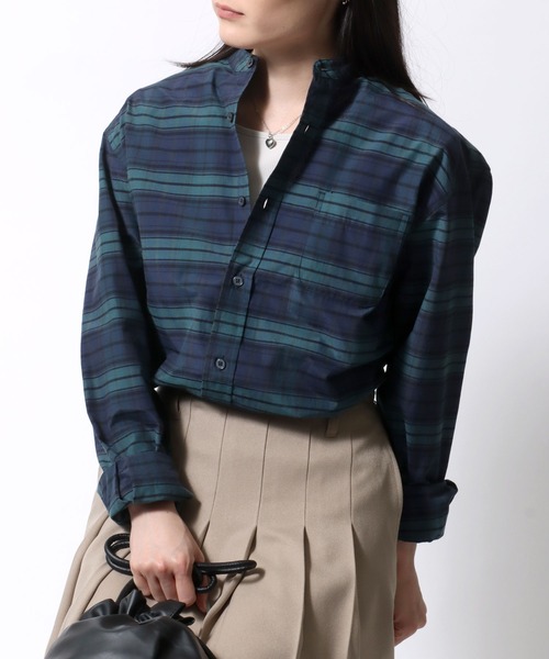 SITRY（シトリー）の「Broadcloth Stripe ＆ Plaid Band Collar Shirt/ストライプ チェック ブロード バンドカラーシャツ（シャツ/ブラウス・メンズ・ブルー系その他2/ブルー系その他3/ブルー系その他4/ブラック系その他/ブルー系その他/ホワイト系その他・M/L/LL）」の9枚目の写真