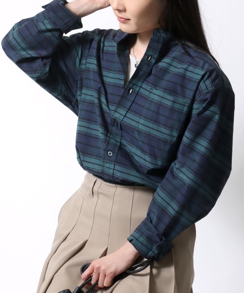 SITRY（シトリー）の「Broadcloth Stripe ＆ Plaid Band Collar Shirt/ストライプ チェック ブロード バンドカラーシャツ（シャツ/ブラウス・メンズ・ブルー系その他2/ブルー系その他3/ブルー系その他4/ブラック系その他/ブルー系その他/ホワイト系その他・M/L/LL）」の10枚目の写真