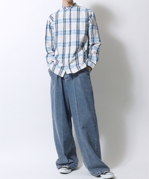 SITRY（シトリー）の「Broadcloth Stripe ＆ Plaid Band Collar Shirt/ストライプ チェック ブロード バンドカラーシャツ（シャツ/ブラウス・メンズ・ブルー系その他2/ブルー系その他3/ブルー系その他4/ブラック系その他/ブルー系その他/ホワイト系その他・M/L/LL）」の17枚目の写真