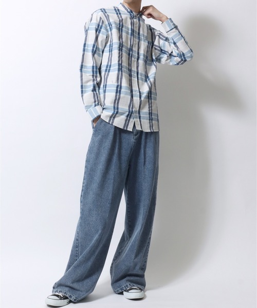 SITRY（シトリー）の「Broadcloth Stripe ＆ Plaid Band Collar Shirt/ストライプ チェック ブロード バンドカラーシャツ（シャツ/ブラウス・メンズ・ブルー系その他2/ブルー系その他3/ブルー系その他4/ブラック系その他/ブルー系その他/ホワイト系その他・M/L/LL）」の16枚目の写真