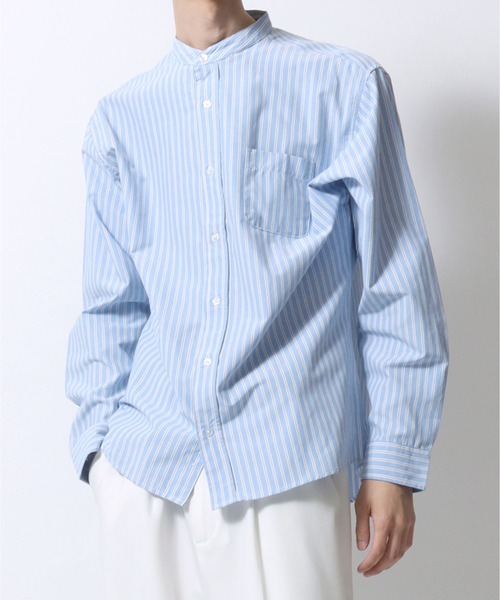 SITRY（シトリー）の「Broadcloth Stripe ＆ Plaid Band Collar Shirt/ストライプ チェック ブロード バンドカラーシャツ（シャツ/ブラウス・メンズ・ブルー系その他2/ブルー系その他3/ブルー系その他4/ブラック系その他/ブルー系その他/ホワイト系その他・M/L/LL）」の21枚目の写真