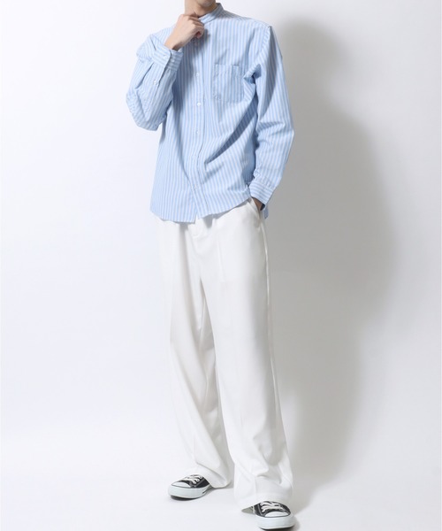 SITRY（シトリー）の「Broadcloth Stripe ＆ Plaid Band Collar Shirt/ストライプ チェック ブロード バンドカラーシャツ（シャツ/ブラウス・メンズ・ブルー系その他2/ブルー系その他3/ブルー系その他4/ブラック系その他/ブルー系その他/ホワイト系その他・M/L/LL）」の22枚目の写真