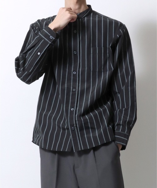 SITRY（シトリー）の「Broadcloth Stripe ＆ Plaid Band Collar Shirt/ストライプ チェック ブロード バンドカラーシャツ（シャツ/ブラウス・メンズ・ブルー系その他2/ブルー系その他3/ブルー系その他4/ブラック系その他/ブルー系その他/ホワイト系その他・M/L/LL）」の18枚目の写真
