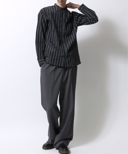 SITRY（シトリー）の「Broadcloth Stripe ＆ Plaid Band Collar Shirt/ストライプ チェック ブロード バンドカラーシャツ（シャツ/ブラウス・メンズ・ブルー系その他2/ブルー系その他3/ブルー系その他4/ブラック系その他/ブルー系その他/ホワイト系その他・M/L/LL）」の20枚目の写真