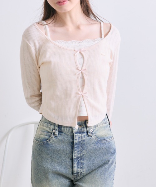 OLIVE des OLIVE（オリーブデオリーブ）の「映えリボントップス（Tシャツ/カットソー・レディース・ブラック/サックスブルー/ピンク/ブルー/オフホワイト/レッド・FREE）」の7枚目の写真