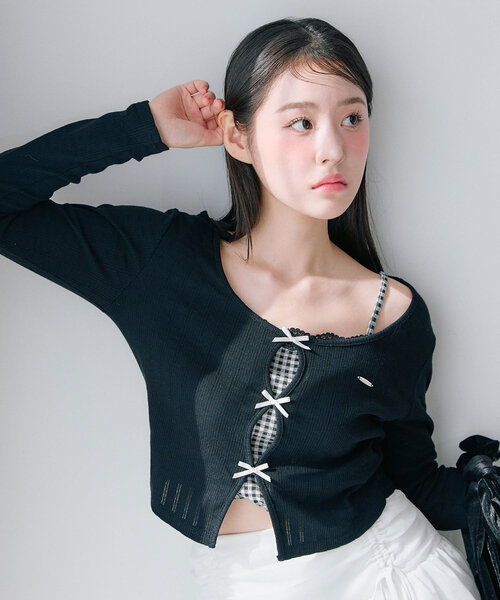 OLIVE des OLIVE（オリーブデオリーブ）の「映えリボントップス（Tシャツ/カットソー・レディース・ブラック/サックスブルー/ピンク/ブルー/オフホワイト/レッド・FREE）」の8枚目の写真