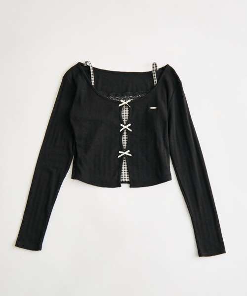 OLIVE des OLIVE（オリーブデオリーブ）の「映えリボントップス（Tシャツ/カットソー・レディース・ブラック/サックスブルー/ピンク/ブルー/オフホワイト/レッド・FREE）」の10枚目の写真