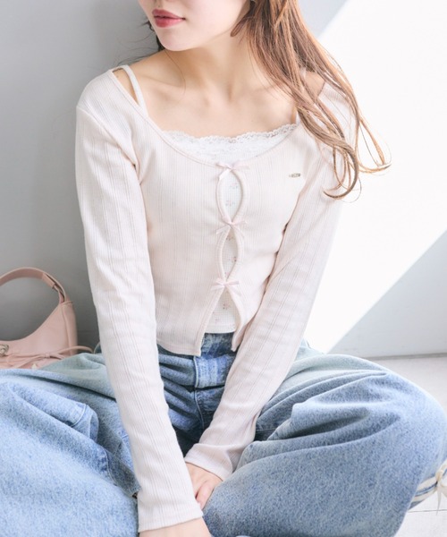 OLIVE des OLIVE（オリーブデオリーブ）の「映えリボントップス（Tシャツ/カットソー・レディース・ブラック/サックスブルー/ピンク/ブルー/オフホワイト/レッド・FREE）」の14枚目の写真