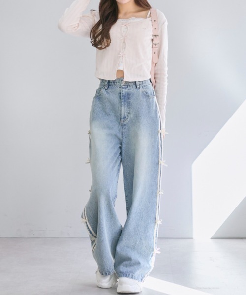 OLIVE des OLIVE（オリーブデオリーブ）の「映えリボントップス（Tシャツ/カットソー・レディース・ブラック/サックスブルー/ピンク/ブルー/オフホワイト/レッド・FREE）」の16枚目の写真