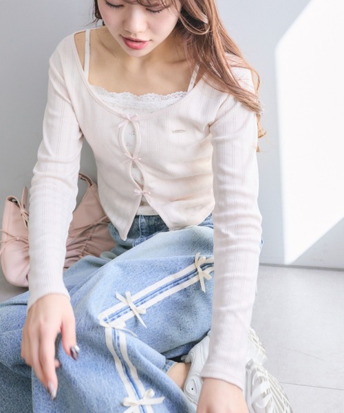 OLIVE des OLIVE（オリーブデオリーブ）の「映えリボントップス（Tシャツ/カットソー・レディース・ブラック/サックスブルー/ピンク/ブルー/オフホワイト/レッド・FREE）」の15枚目の写真