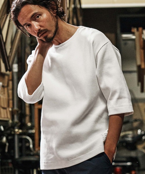 wjk reluxe（ダブルジェーケーリラックス）の「mlt5077-tight heavy waffle 3-4 sleeve cut sew 七分袖カットソー（Tシャツ/カットソー・メンズ・ホワイト/ブラック/トップグレー・S/M/L）」の2枚目の写真