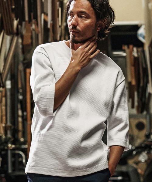 wjk reluxe（ダブルジェーケーリラックス）の「mlt5077-tight heavy waffle 3-4 sleeve cut sew 七分袖カットソー（Tシャツ/カットソー・メンズ・ホワイト/ブラック/トップグレー・S/M/L）」の8枚目の写真