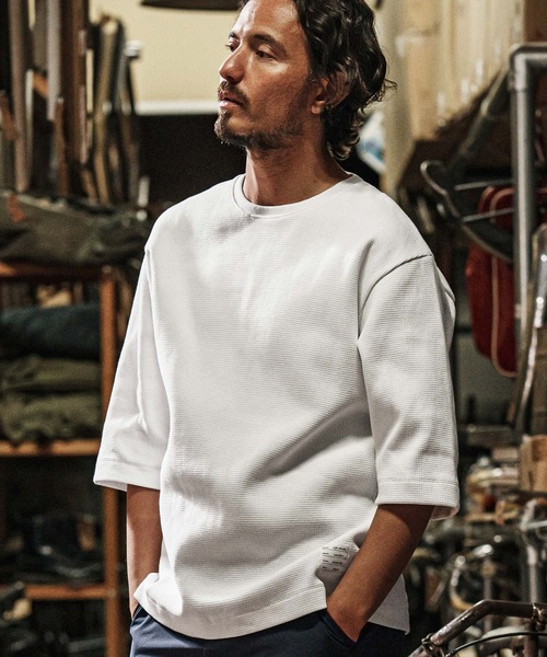 wjk reluxe（ダブルジェーケーリラックス）の「mlt5077-tight heavy waffle 3-4 sleeve cut sew 七分袖カットソー（Tシャツ/カットソー・メンズ・ホワイト/ブラック/トップグレー・S/M/L）」の9枚目の写真