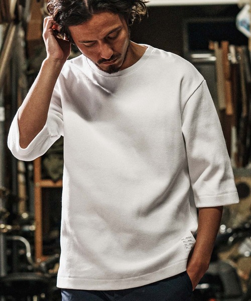wjk reluxe（ダブルジェーケーリラックス）の「mlt5077-tight heavy waffle 3-4 sleeve cut sew 七分袖カットソー（Tシャツ/カットソー・メンズ・ホワイト/ブラック/トップグレー・S/M/L）」の10枚目の写真