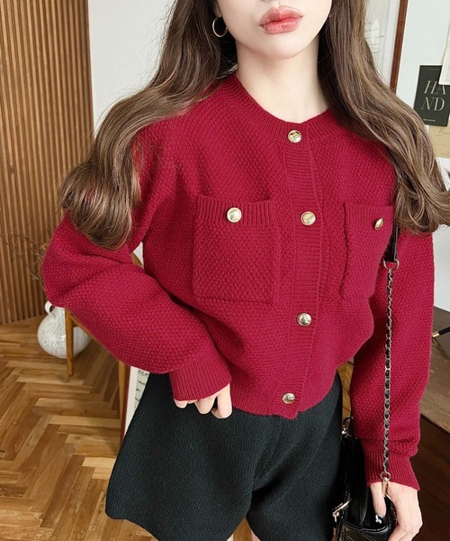 moment+(モーメントプラス)の「Wポケット金ボタンニットカーディガン(カーディガン/ボレロ・レディース・レッド/チャコールグレー/ブラック/アイボリー・L/M)」の4枚目の写真