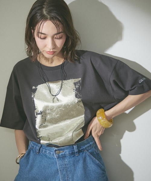 NUNIFE（ユニフィー）の「【NUNIFE/WEB限定】箔プリントBIGT（Tシャツ/カットソー・レディース・アイボリー/スミクロ/オフホワイト・FREE/SMALL/MEDIUM）」の18枚目の写真