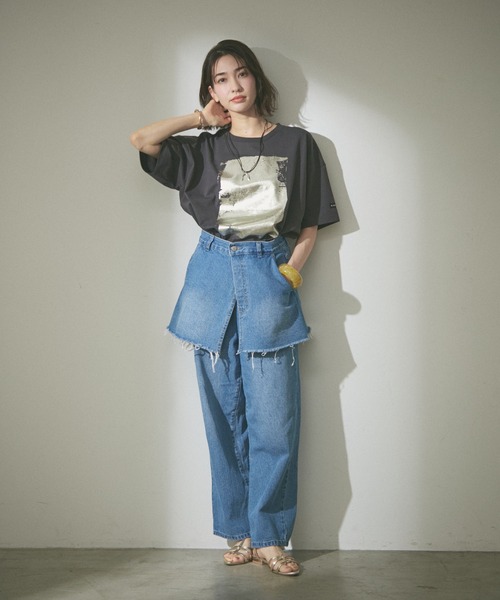 NUNIFE（ユニフィー）の「【NUNIFE/WEB限定】箔プリントBIGT（Tシャツ/カットソー・レディース・アイボリー/スミクロ/オフホワイト・FREE/SMALL/MEDIUM）」の20枚目の写真