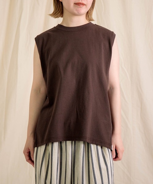 Brocante（ブロカント）の「[Brocante / ブロカント] ヴィンテージ天竺 ココンノースリーブ（Tシャツ/カットソー・レディース・ブラウン/ホワイト/ライトグレー/ブラック/ライトイエロー・2）」の5枚目の写真