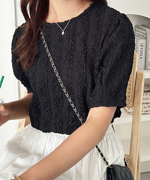 GeeRA(ジーラ)の「5分袖ボリュームジャガードトップス(Tシャツ/カットソー・レディース・モカ/アイボリー/ブラック・LARGE/MEDIUM)」の15枚目の写真