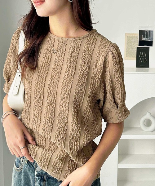 GeeRA(ジーラ)の「5分袖ボリュームジャガードトップス(Tシャツ/カットソー・レディース・モカ/アイボリー/ブラック・LARGE/MEDIUM)」の16枚目の写真