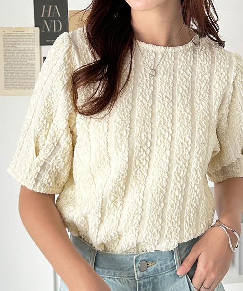GeeRA(ジーラ)の「5分袖ボリュームジャガードトップス(Tシャツ/カットソー・レディース・モカ/アイボリー/ブラック・LARGE/MEDIUM)」の22枚目の写真