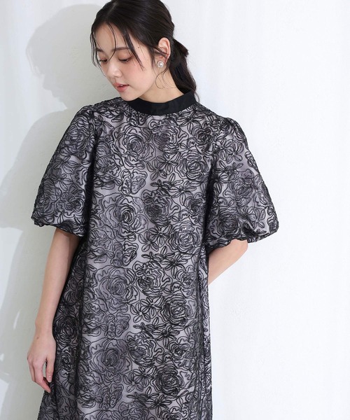 Aラインパフスリーブパーティードレスお呼ばれ袖あり&ロング同窓会成人