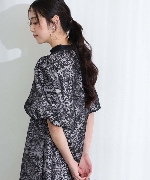 Aラインパフスリーブパーティードレスお呼ばれ袖あり&ロング同窓会成人