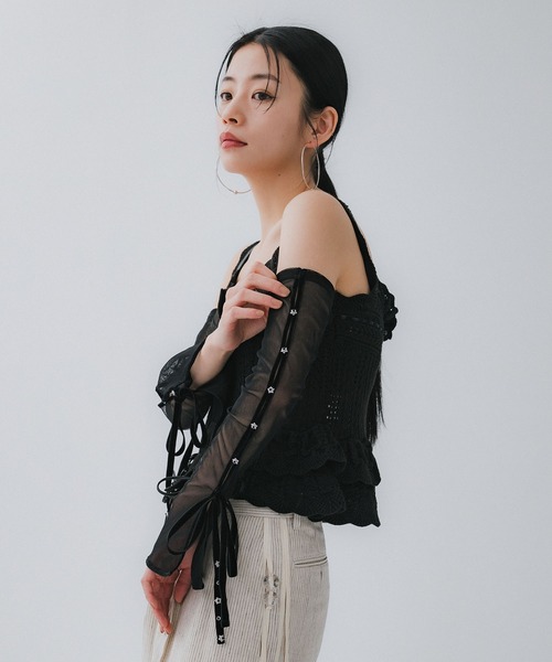 tanakadaisuke/タナカダイスケ】mesh vlvet ribbon arm cover/メッシュ